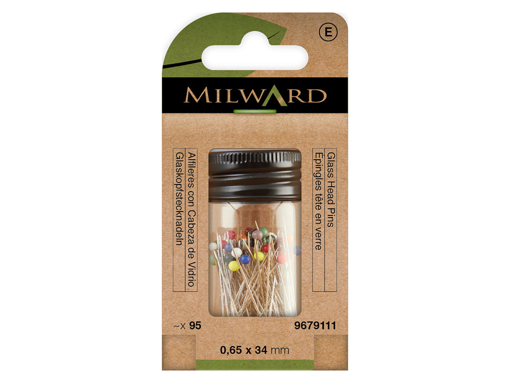 Milward 9679111: Multicolor Glass Head Pins - 95 Units for Colorful and Safe Sewing