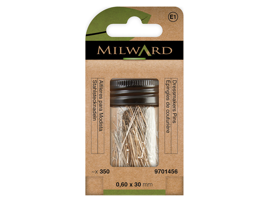 Milward 9701456: 30 mm Steel Pins for Dressmakers - 350 Units for Professional and Precise Sewing