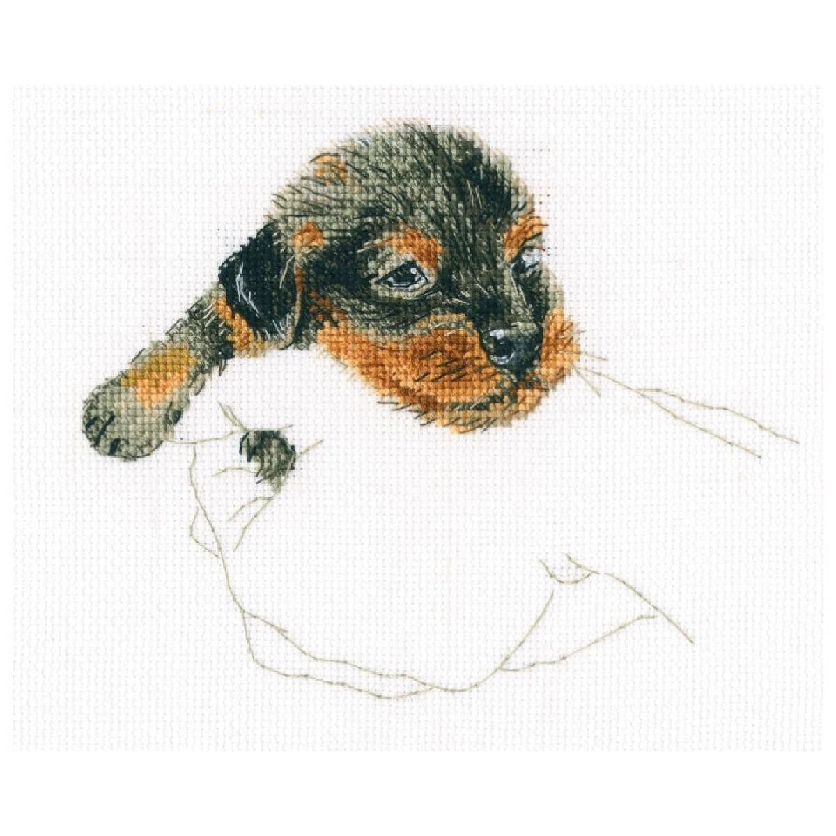 Cross stitch kit. in palms Pup - M818 RTO