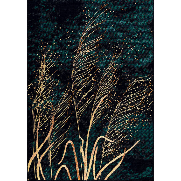 Kit de punto de cruz PANNA Espigas doradas PPS-7458 con espigas doradas estilizadas sobre fondo negro