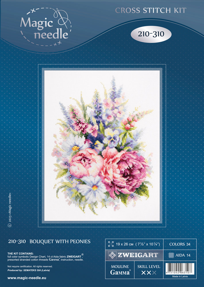 Cross Stitch Kit Bouquet with Peonies - Magic Needle 210-310