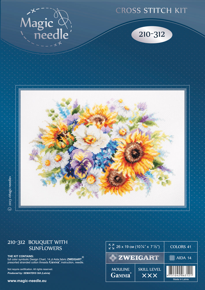 Cross Stitch Kit Bouquet with Sunflowers - Magic Needle 210-312