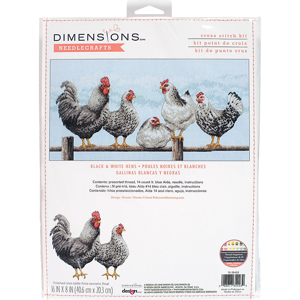 Cross stitch kit. Black and white chickens 70-35403 Dimensions