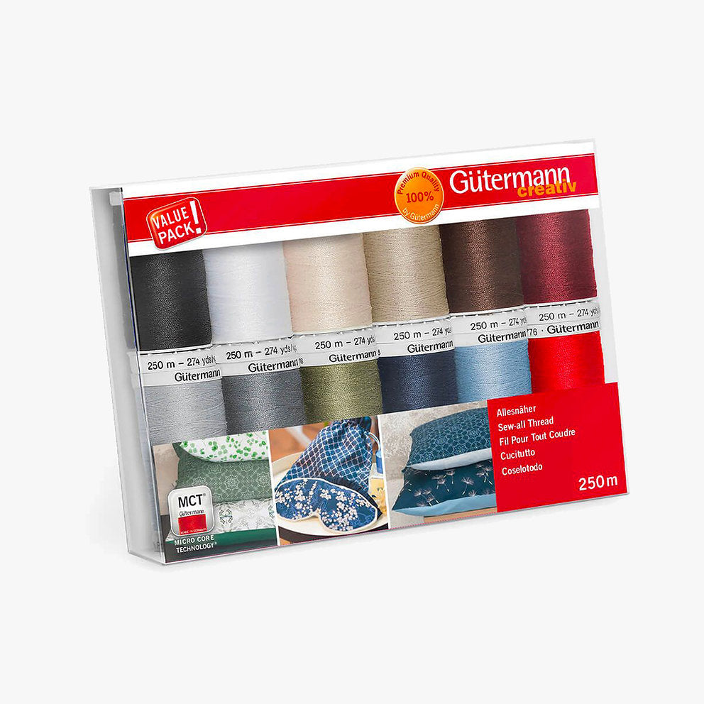 Set of Sewing Threads Sew-all 250m 12 Units Gütermann 734001 - For all your sewing needs