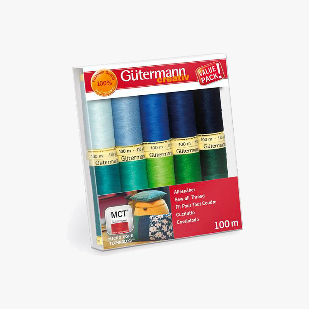 Set of Sewing Threads Gütermann Coselotodo Blue-Green 100m - Pack of 10 Bobbins