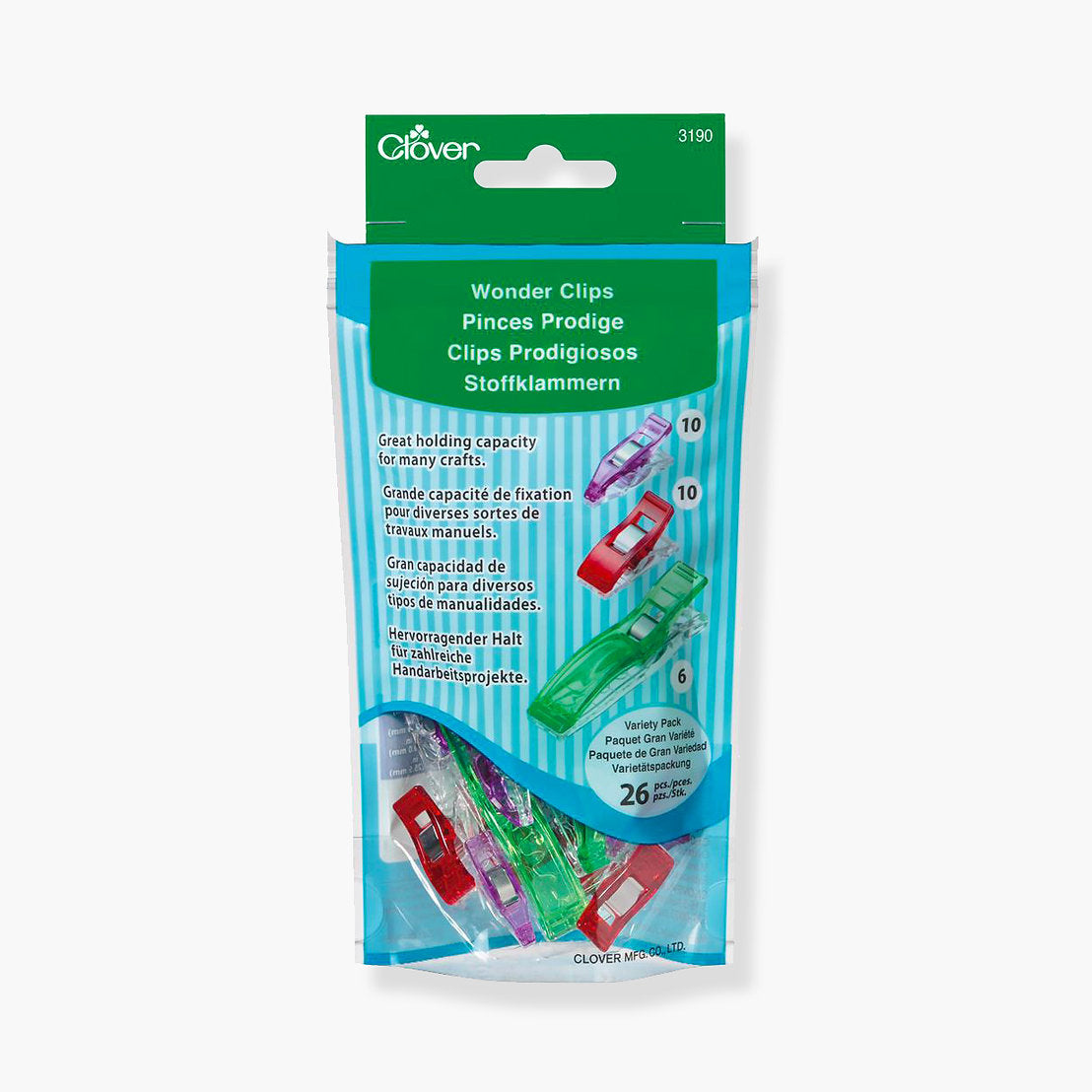 Clover 3190 Wonder Fabric Clips 26 Piece Variety Pack