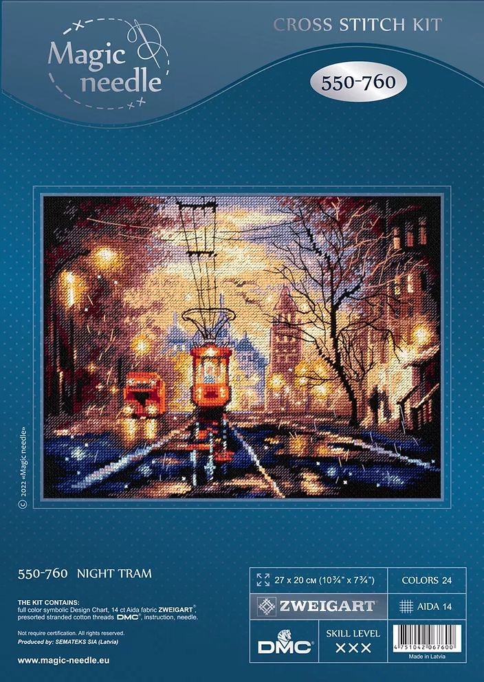 Magic Needle Premium Quality Night Tram Cross Stitch Kit 550-760