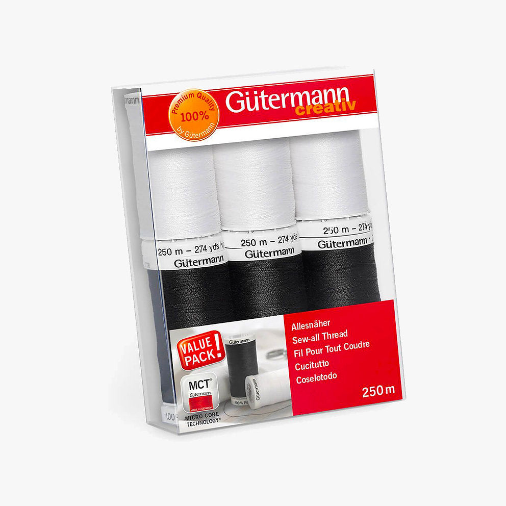 Set of Sewing Threads Sew-all 250m Gütermann - Pack of 6 Spools of Assorted Colors