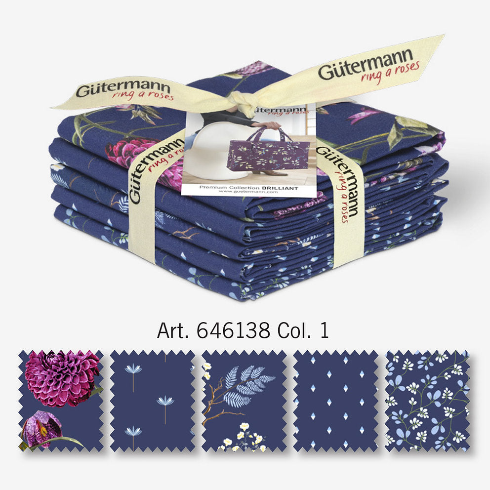 Set mit 5 Gütermann BRILLIANT Stoffresten für Patchwork-Kreation und Heimdekoration