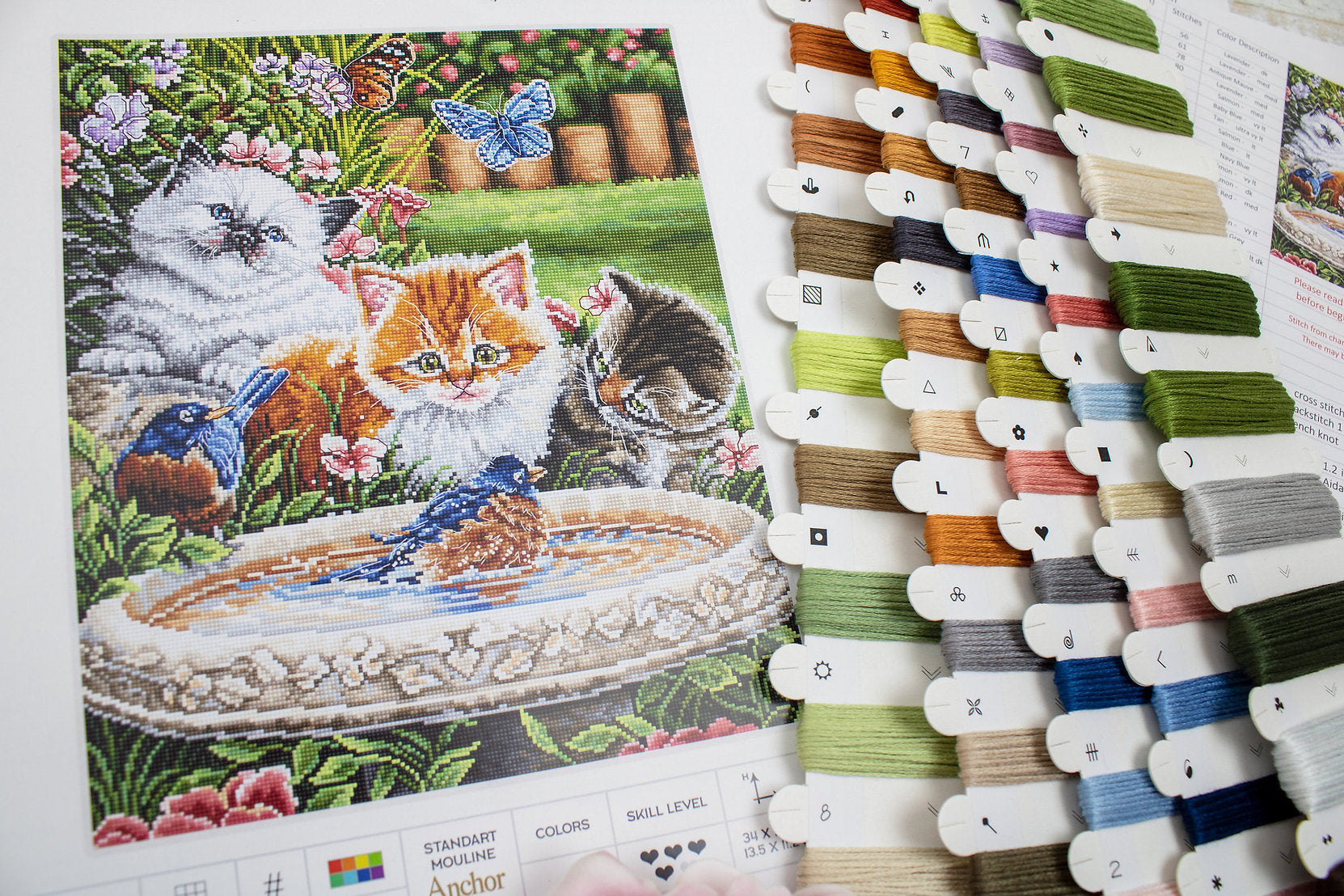 LETISTITCH Cross Stitch Kit L8028 - Splashing Some Fun with 3 Kittens and 2 Little Birds