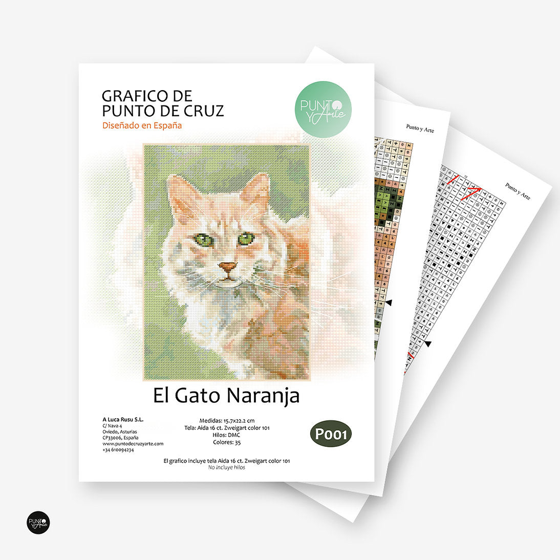 Gráfico de Bordado "El Gato Naranja" - Diseño Exclusivo de Punto de Cruz Punto y Arte P001