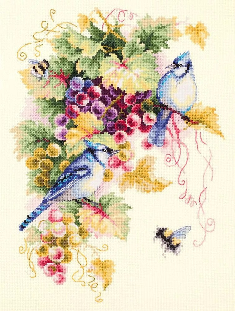 Cross Stitch Kit 130-022 Blue Jay and Grapes. Magic Needle