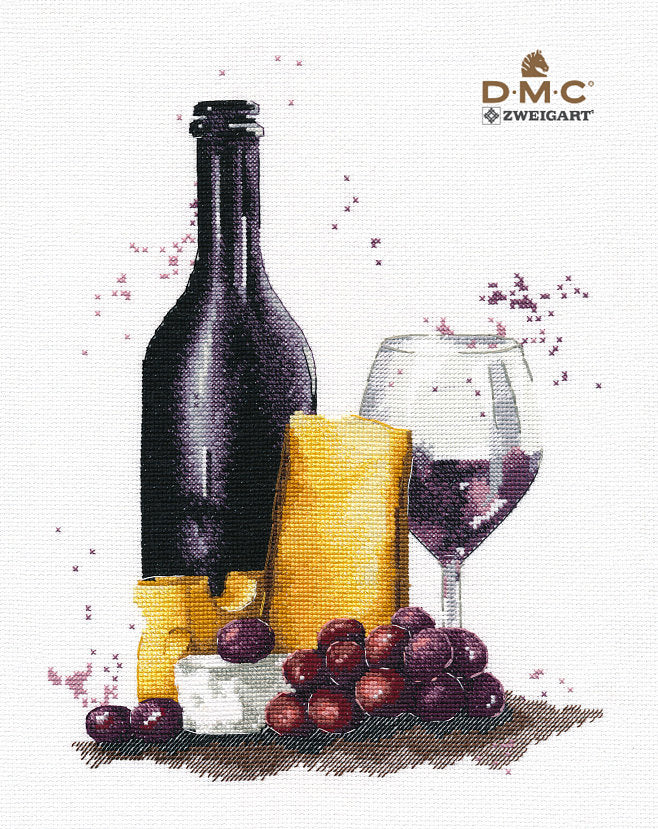 Cross stitch kit. Still life with wine and cheese - 1433 OVEN