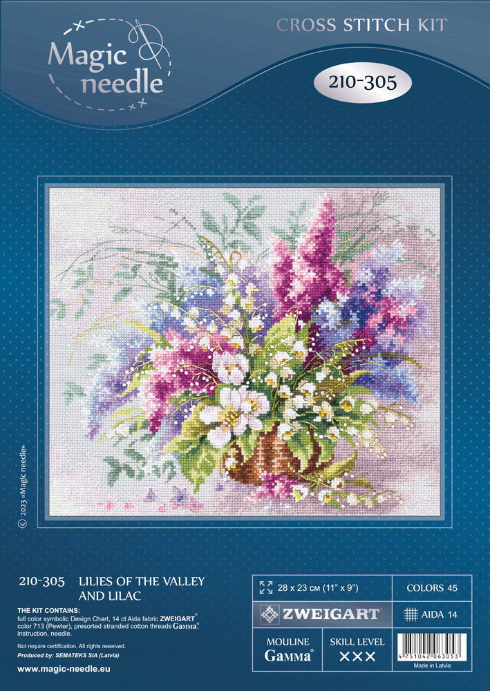 Kit de Punto de Cruz. Lilies of the Valley and Lilac - Magic Needle 210-305