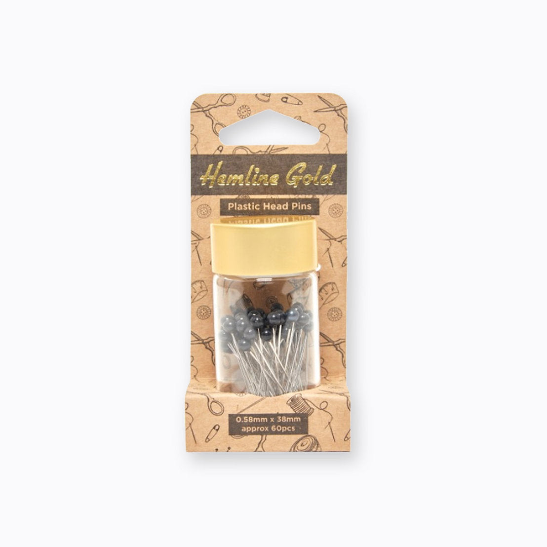Plastic Head Pins Black Hemline Gold 678.BK.HG