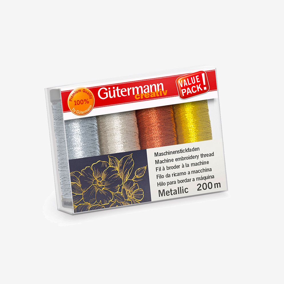 Set de Hilos Metálicos Gütermann para Bordado a Máquina - 200m x 4 - Referencia 734485-1