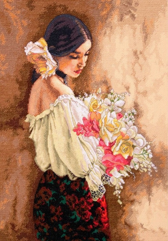 Woman with Bouquet of Flowers - 70-35274 Dimensions - Cross stitch kit