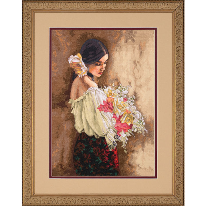 Woman with Bouquet of Flowers - 70-35274 Dimensions - Cross stitch kit
