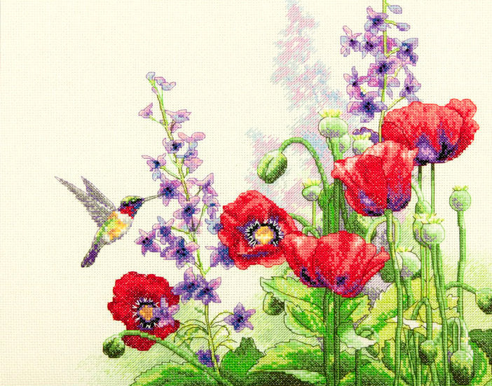 Hummingbird and Poppies - 70-35344 Dimensions - Cross Stitch Kit