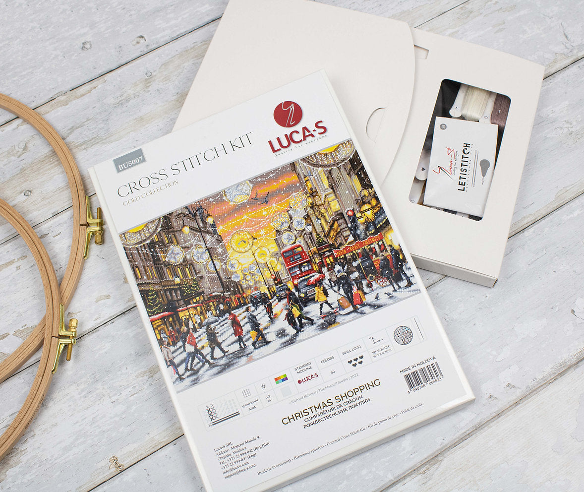 Cross Stitch Kit. Christmas Shopping in London - BU5007 Luca-S Gold