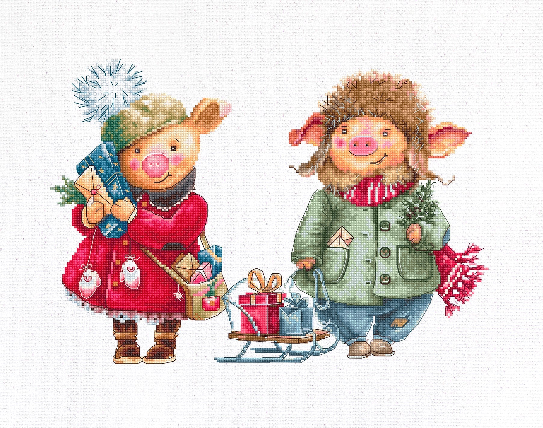 Cross Stitch Kit. Christmas Pigs - Luca-S B1161