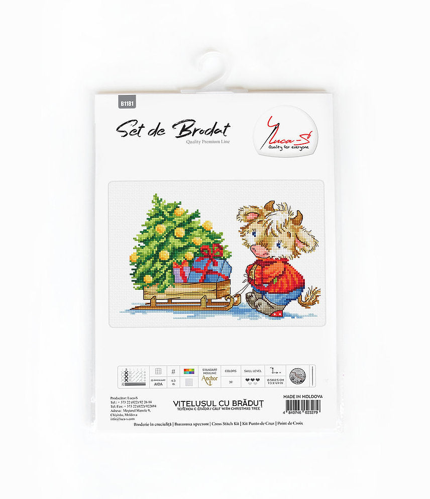 Kit de Punto de Cruz. Becerro con árbol de Navidad - B1181 Luca-S