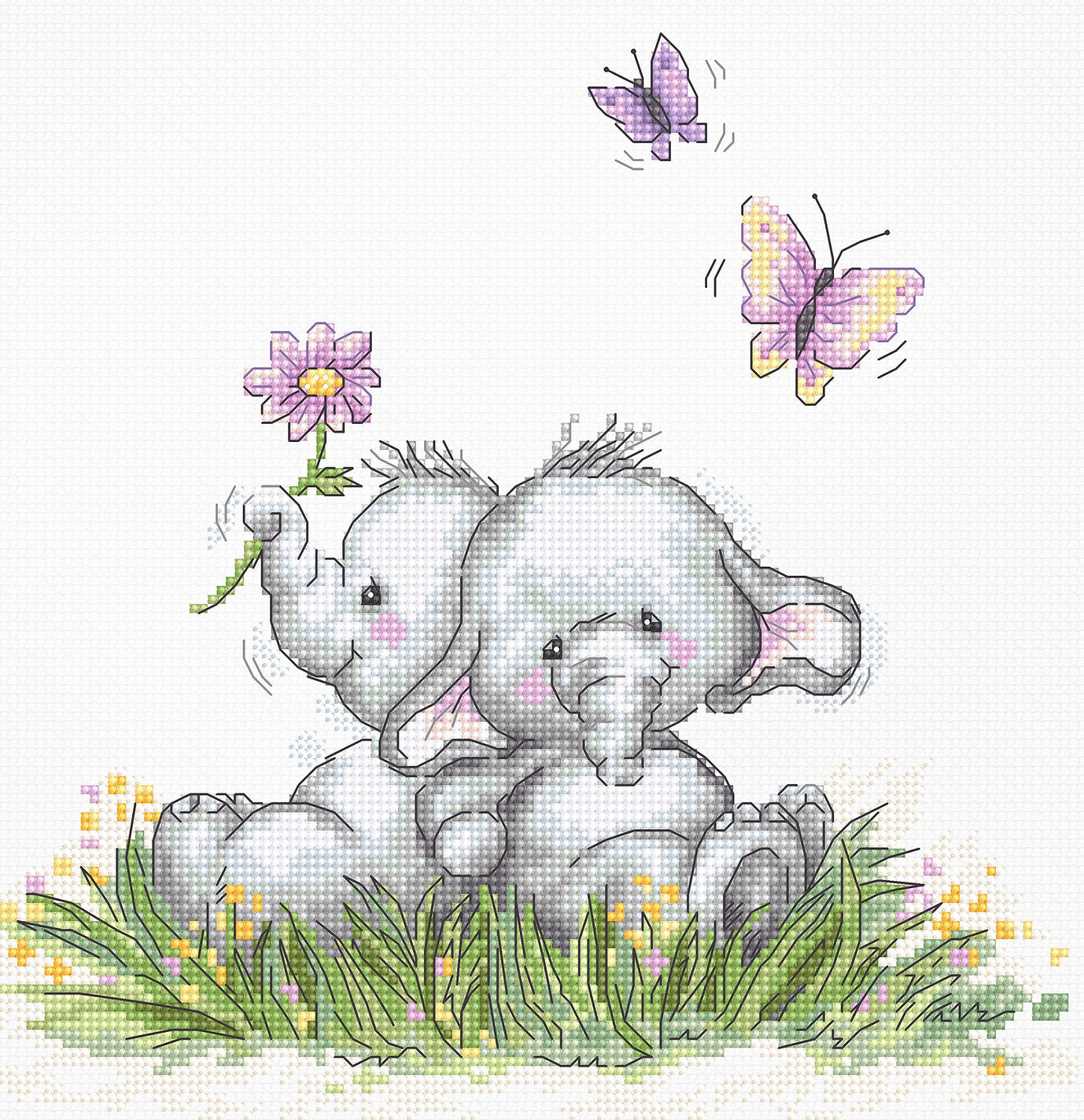 Cross Stitch Kit. Elephant couple - B1184 Luca-S