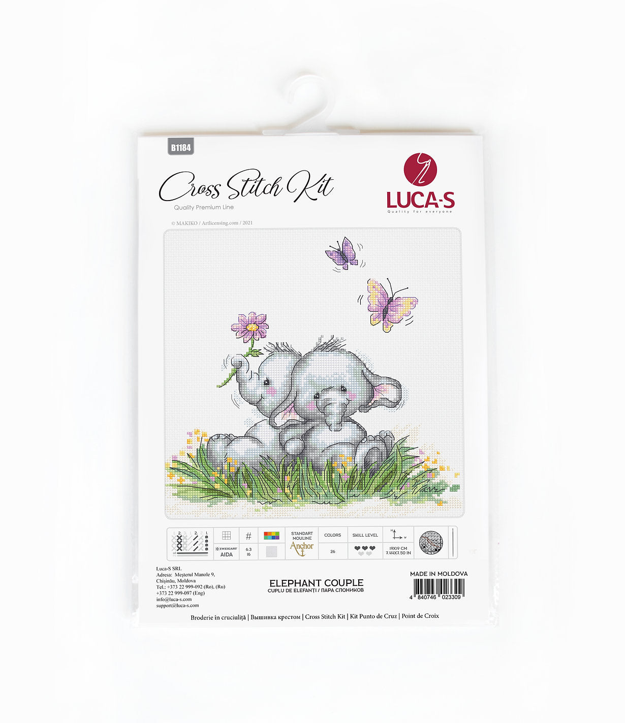 Cross Stitch Kit. Elephant couple - B1184 Luca-S