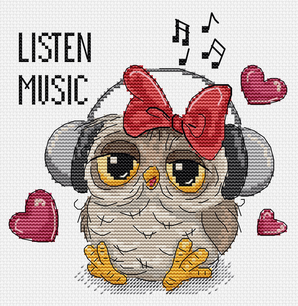 Cross Stitch Kit. Owl Listening to Music - B1402 Luca-S