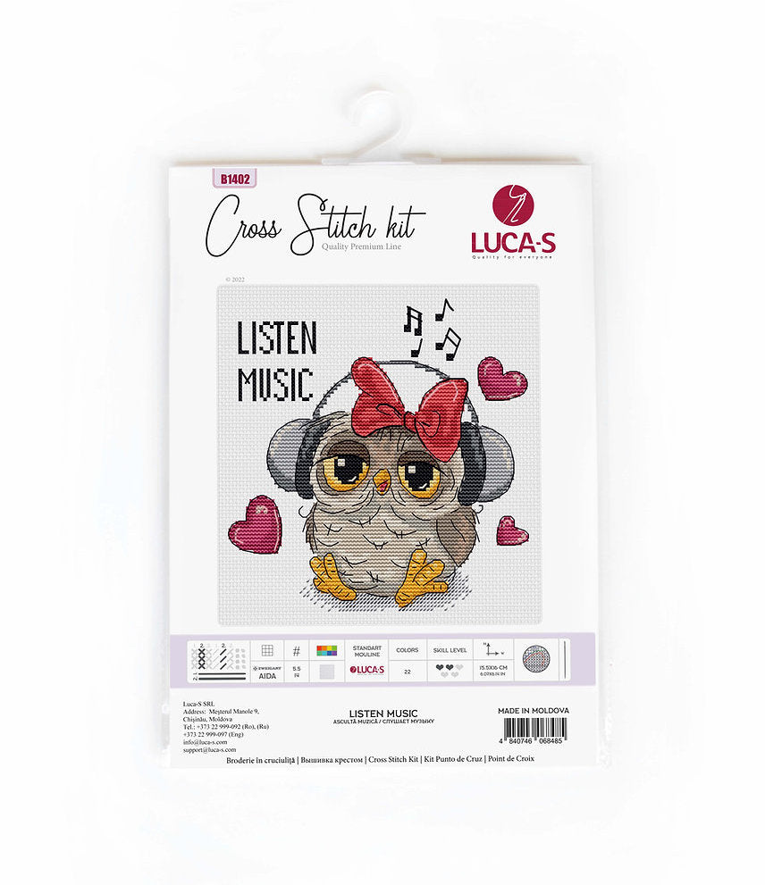 Cross Stitch Kit. Owl Listening to Music - B1402 Luca-S