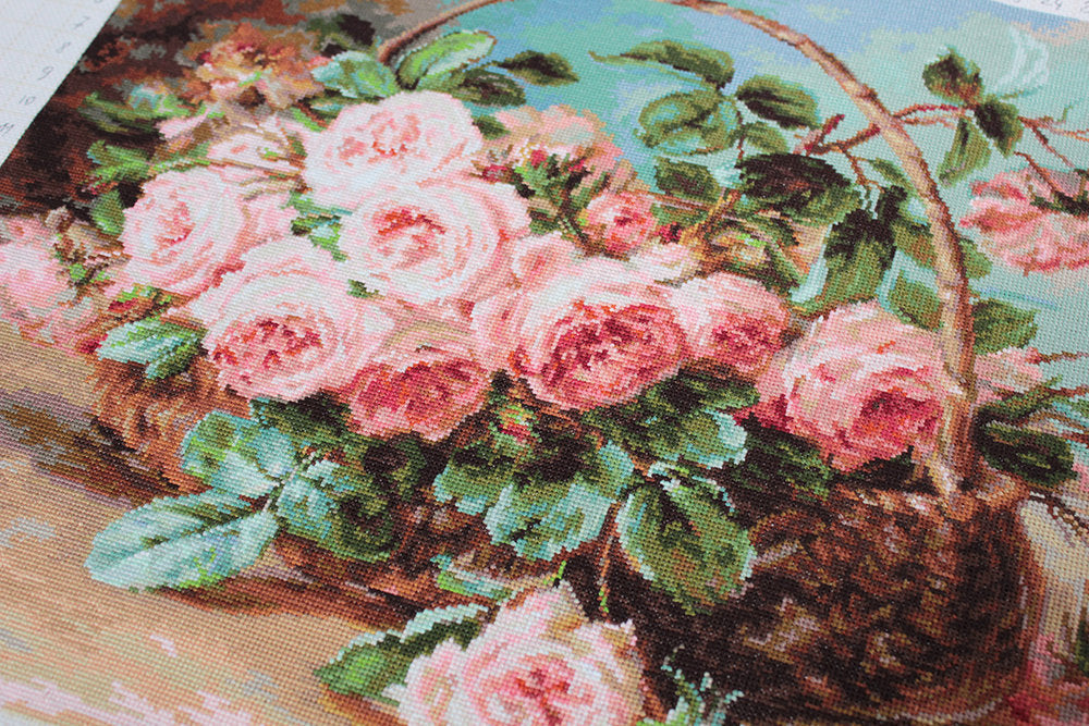 Cross Stitch Kit. Basket of Pink Roses - B547 Luca-S