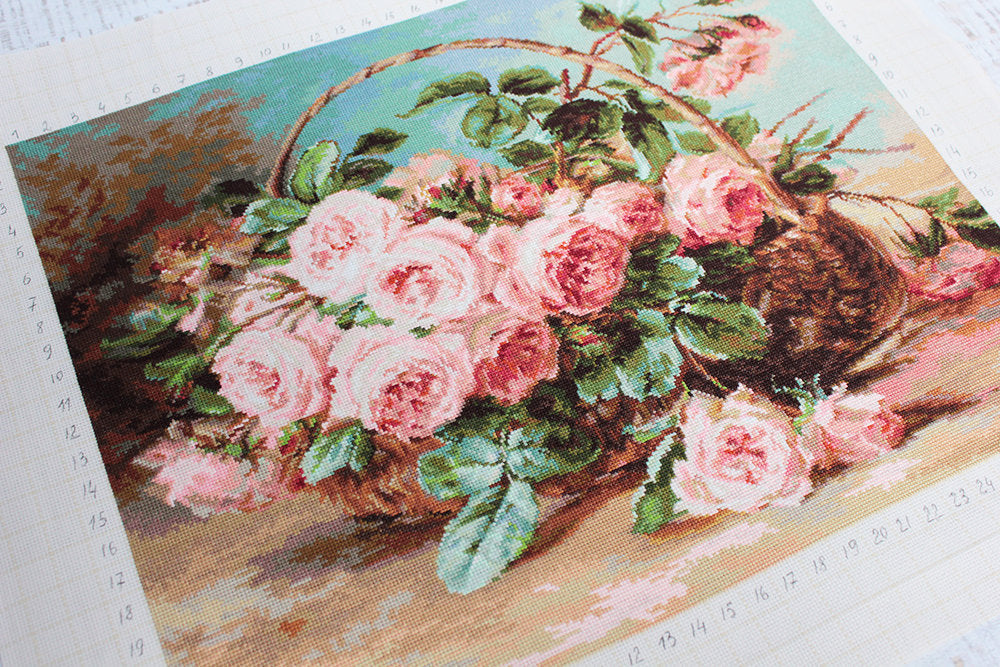 Cross Stitch Kit. Basket of Pink Roses - B547 Luca-S