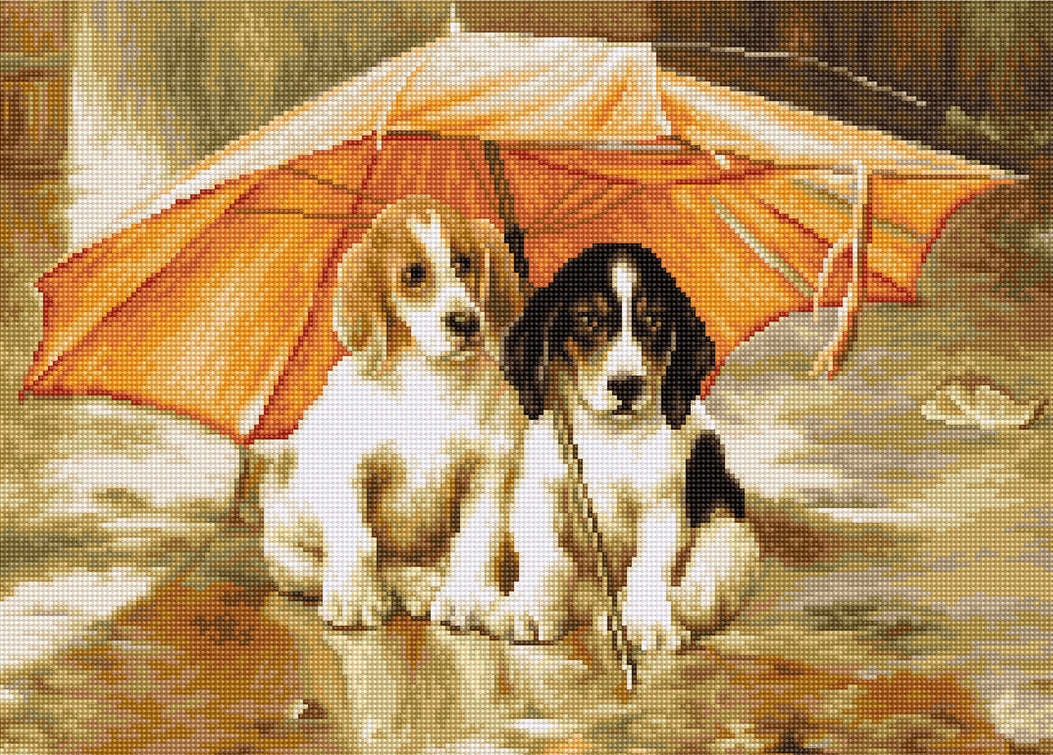 Kreuzstichset. Zwei Hunde unter einem Regenschirm – B550 Luca-S