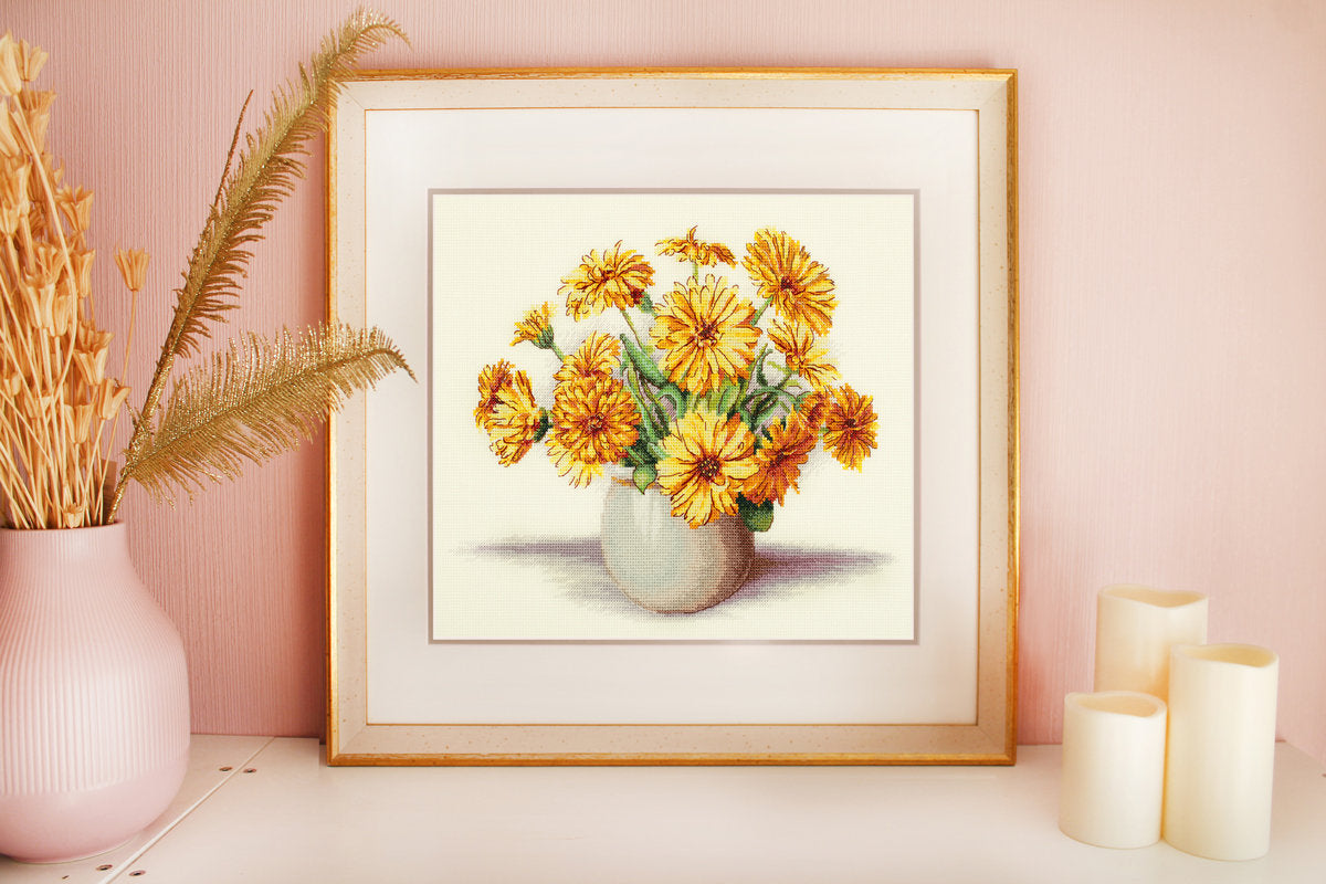 Cross Stitch Kit - Sunny Marigold Bouquet - C-7248 Panna