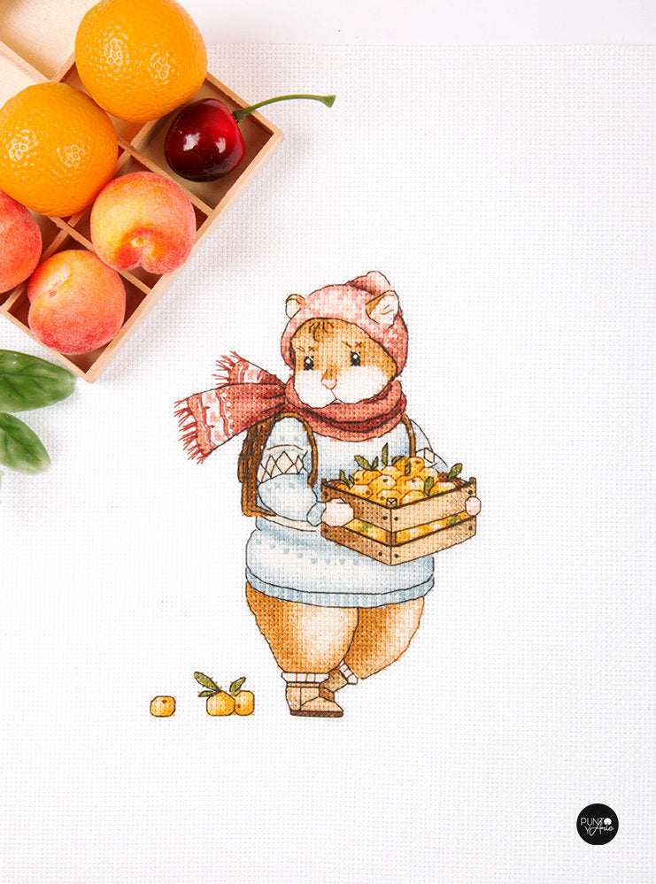 Hamster and Tangerines - Panna - Cross Stitch Kit J-7137