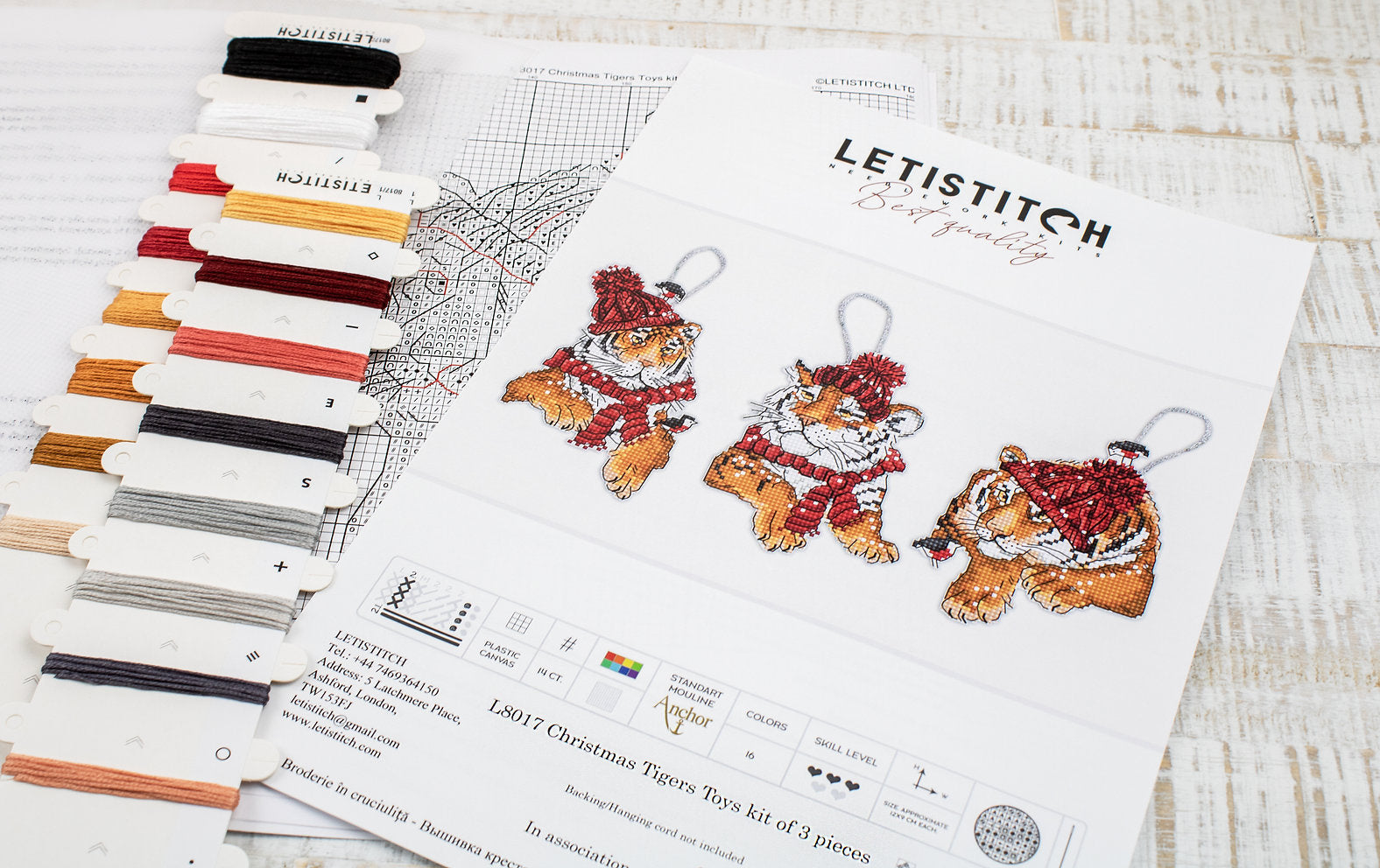 L8017 Christmas Tigers - LETISCTITH - Kit de Punto de Cruz