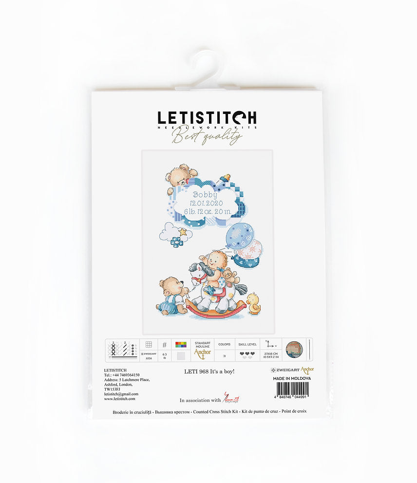 Birthday - It's a boy! - LETI 968 LETISTITCH - Cross Stitch Kit