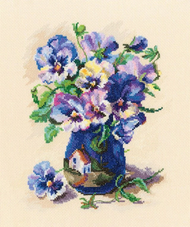 Cross stitch kit. Pansies in Torquay Pottery - M719 RTO