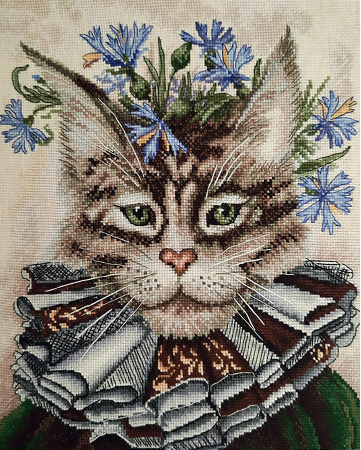 Kreuzstichset. Eine Katze namens Cornflower. RTO M909.