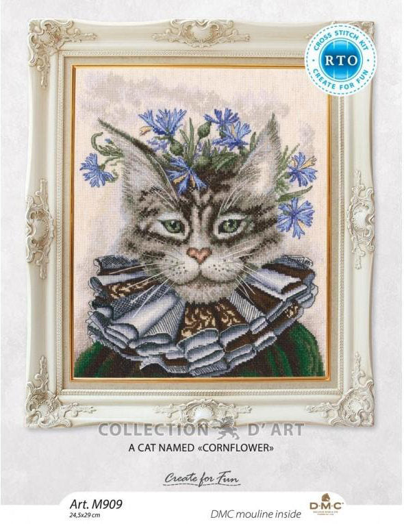 Cross stitch kit. A cat named Cornflower. RTO M909.