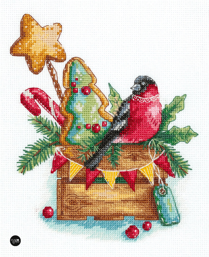 Bullfinch with candy - Panna - Cross stitch kit PT-7164