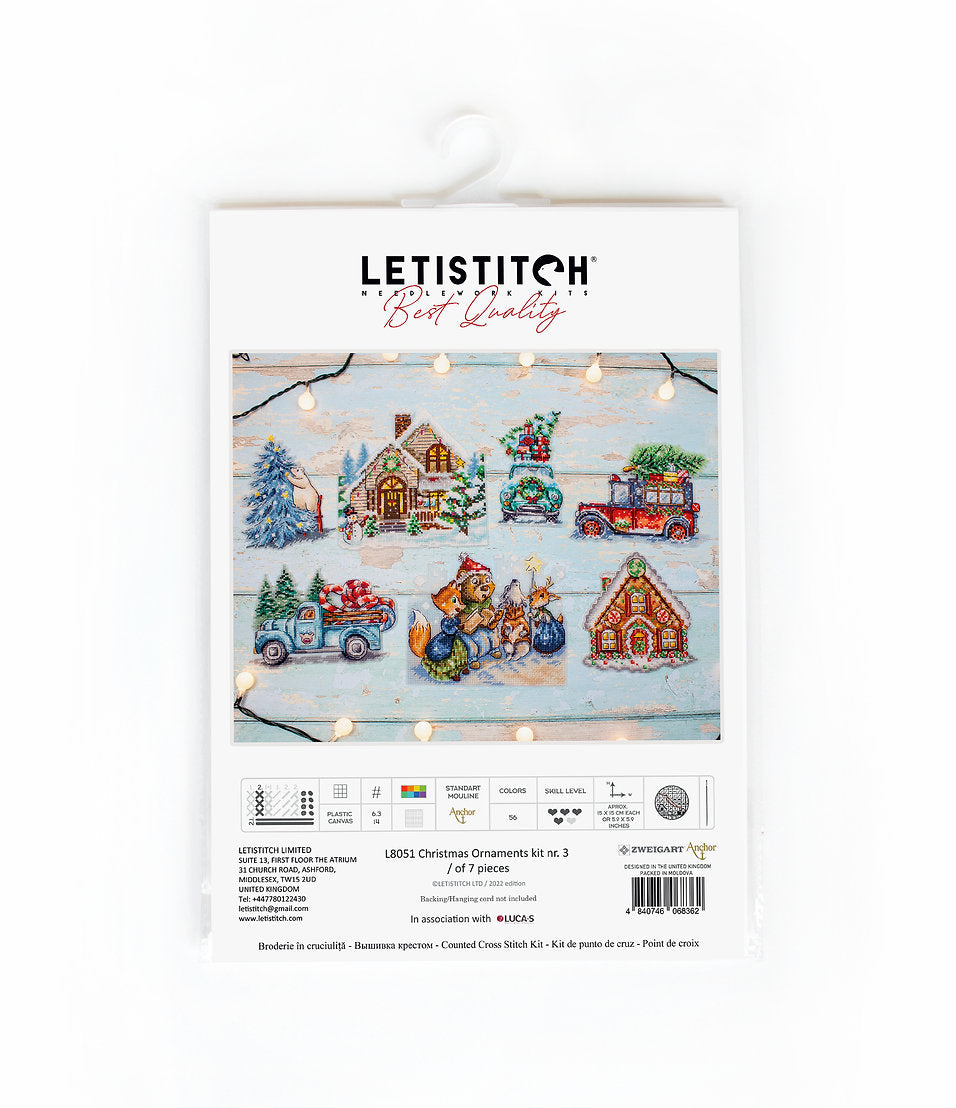 7 Christmas Decorations - L8051 LETISCTITH - Cross Stitch Kit