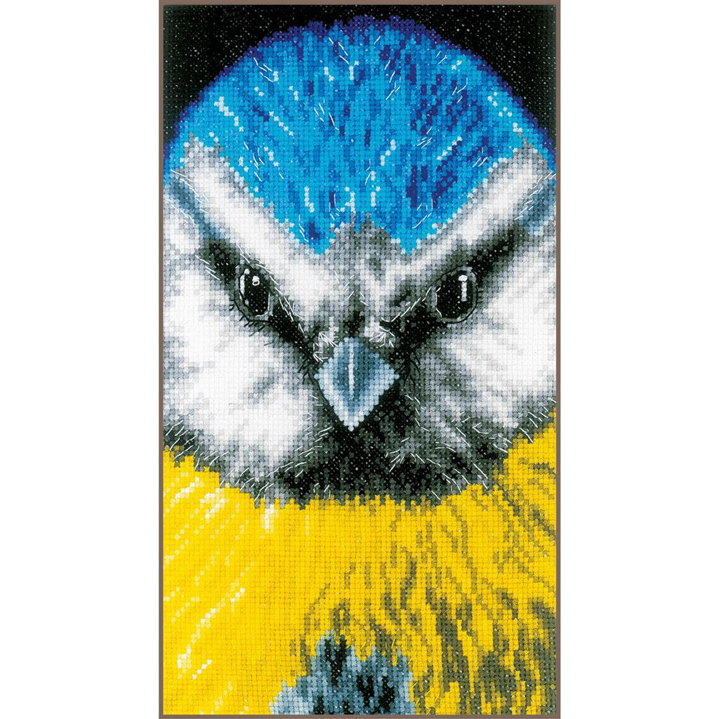 Cross Stitch Kit Close-up Blue Tit on Aida Cloth - Lanarte PN-0200490: A Charming Bird Portrait to Embroider