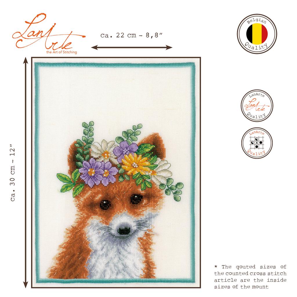 Cross Stitch Kit Flower Crown Fox - Lanarte PN-0201471: Charm and Creativity in Every Stitch