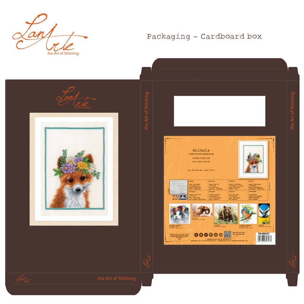 Cross Stitch Kit Flower Crown Fox - Lanarte PN-0201471: Charm and Creativity in Every Stitch