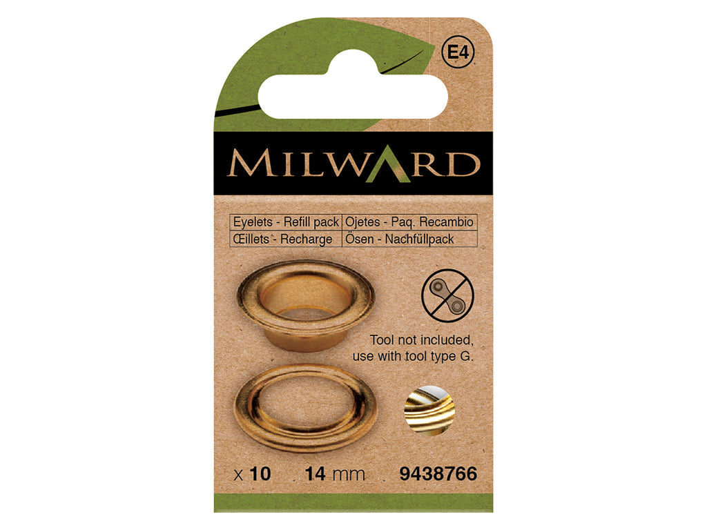 Pack de 10 Ojetes Dorados Milward de 14 mm - Excelencia y Elegancia en Costura y Artesanía