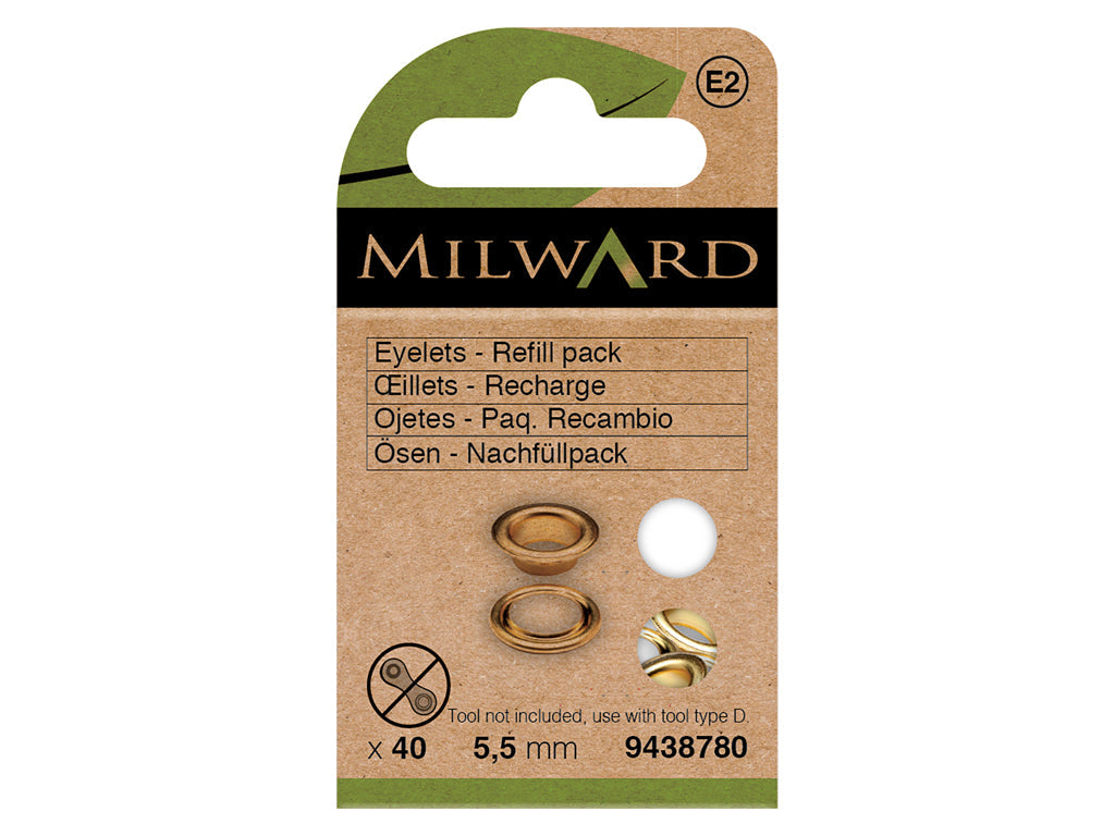 Pack de 40 Ojetes Dorados Milward de 5.5 mm - Precisión y Elegancia en Costura y Manualidades